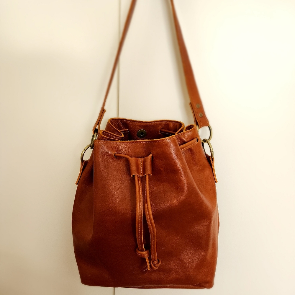 Cognac Leather Bucket Bag (Made In Ukraine)